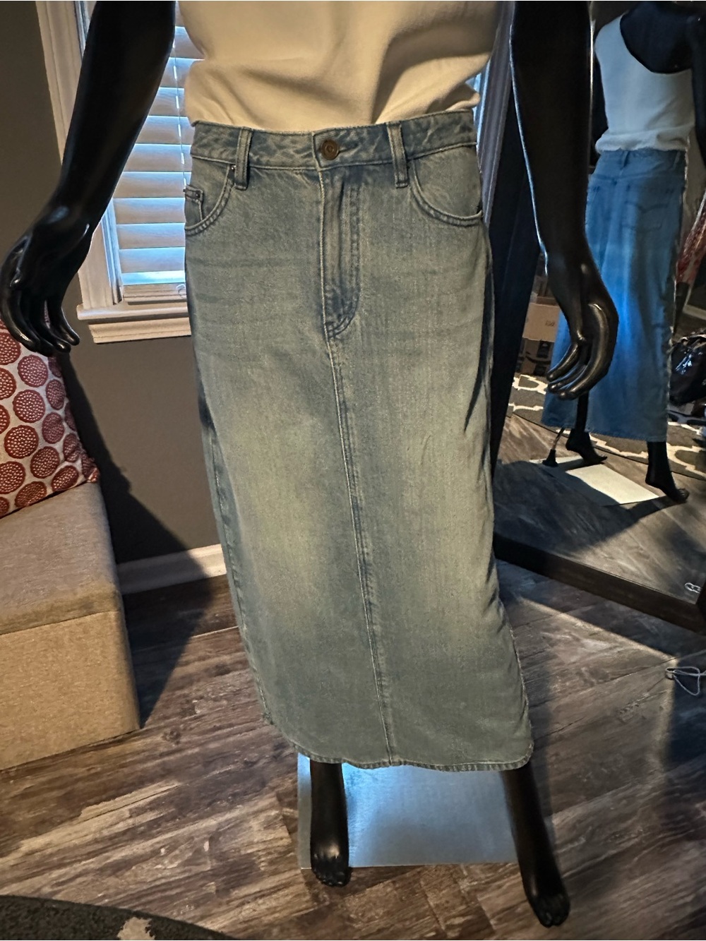 Pixie Market Light Blue Denim Midi Skirt